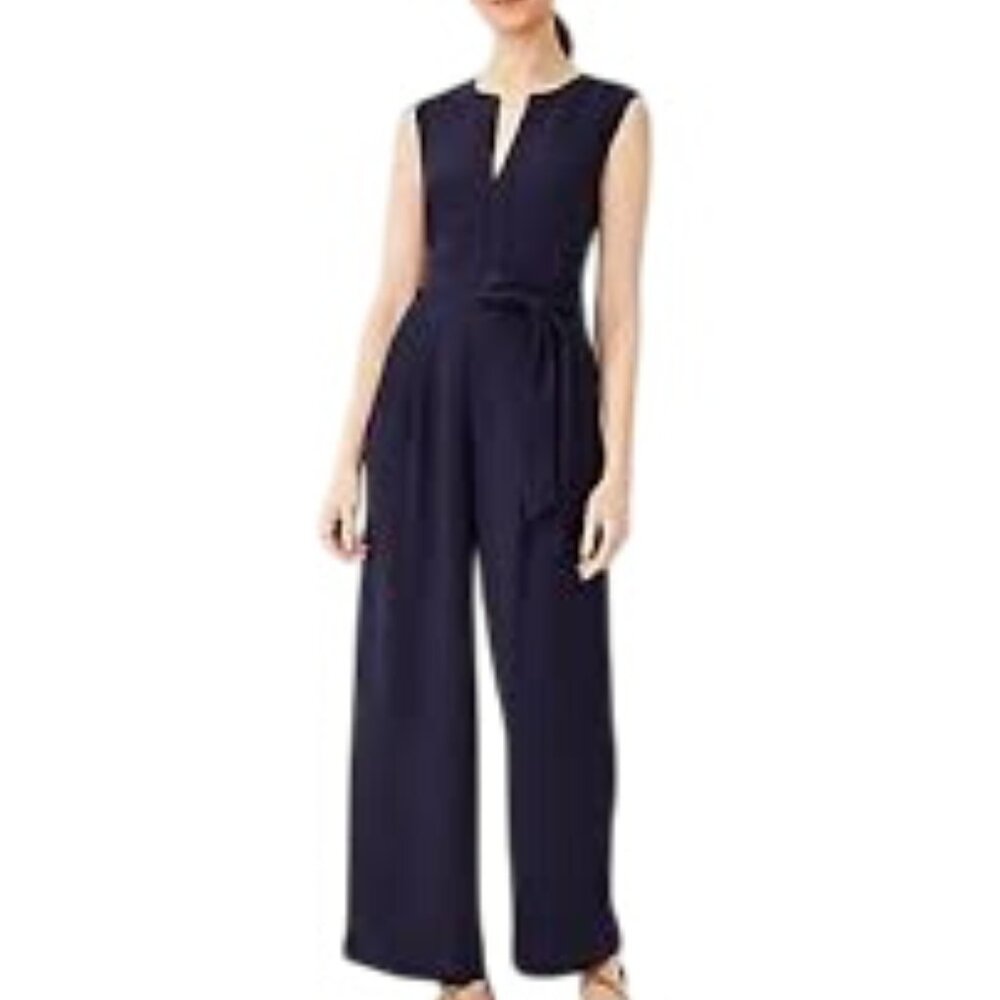 Ann Taylor Split Neck Sleeveless Tie Waist Jumpsuit Womens Size 4 Petite